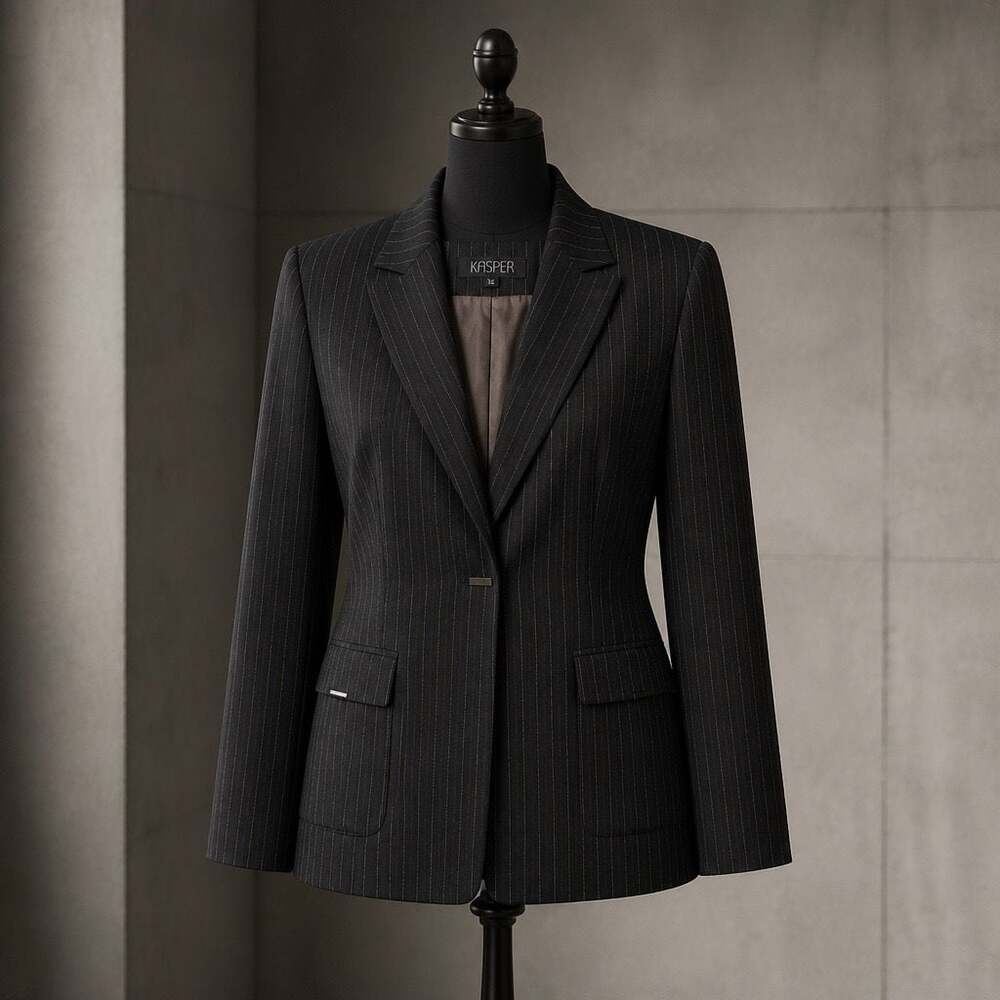 Kasper Women's One-Button Pinstripe Blazer Black Size 10 - Picture 2 of 10